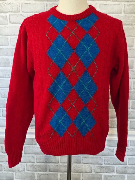 Vintage Savile Row Argyle Shetland Wool Sweater England Men Med Preppy Acadamia - Picture 1 of 8